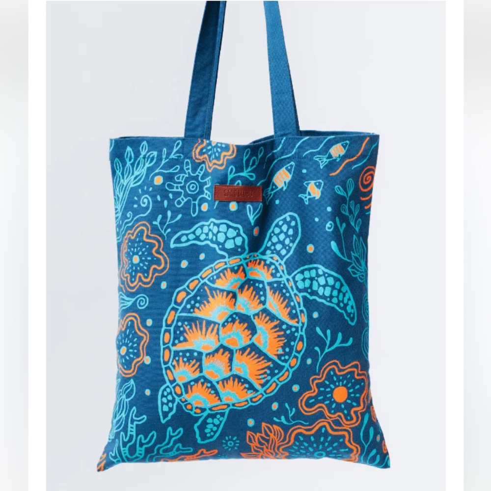 Sandcloud Blue Turtle Print Canvas Tote Bag